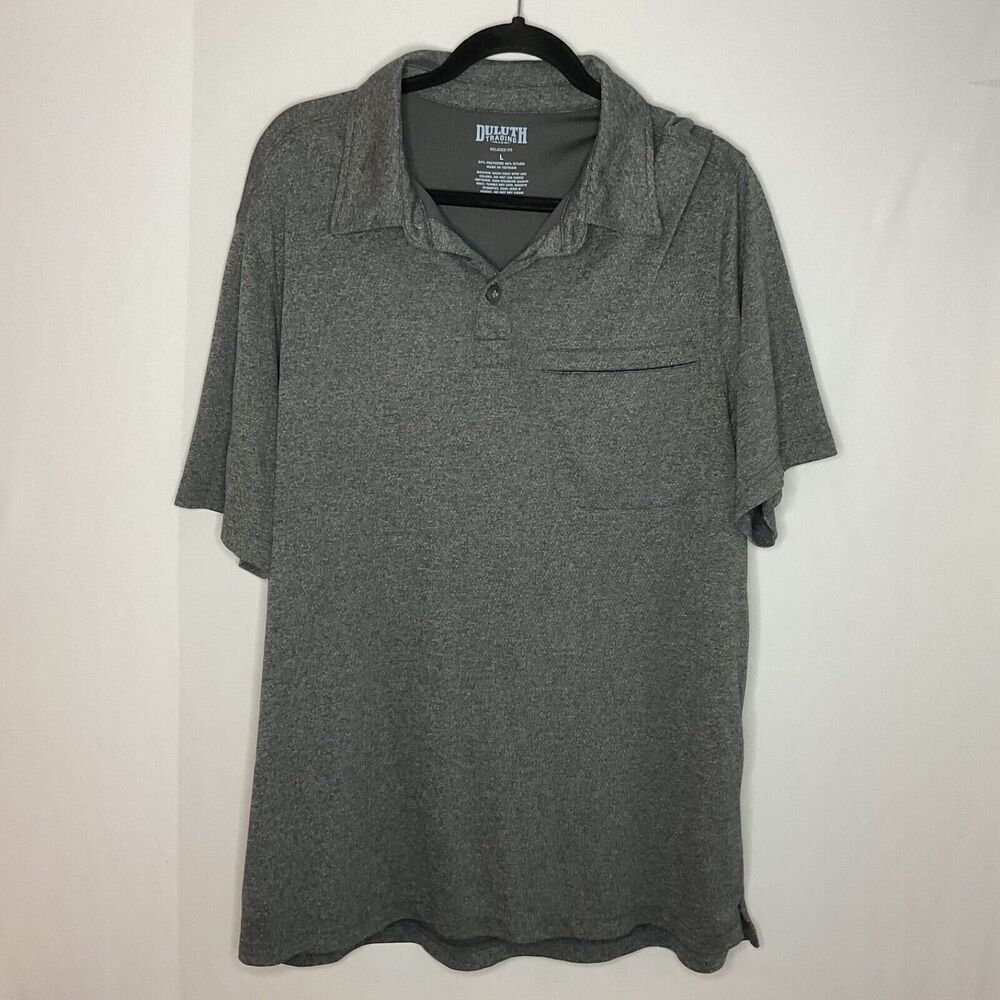 Duluth Trading Co Relaxed Polo Shirt Men L Gray Short Sleeve Zip Pocket Workwear